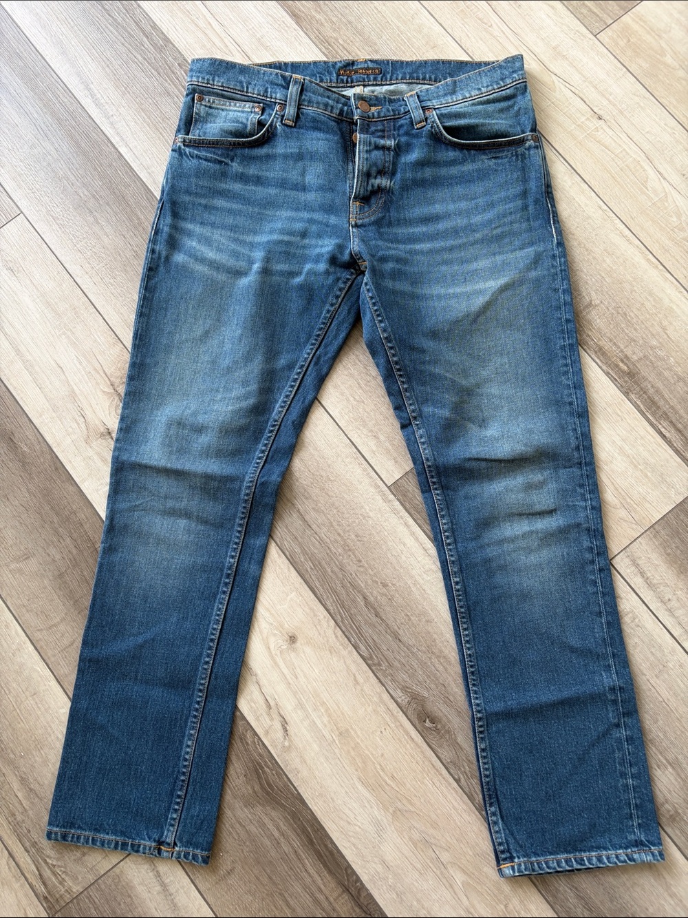 Nudie Jeans Straight Leg Faded Blue Denim